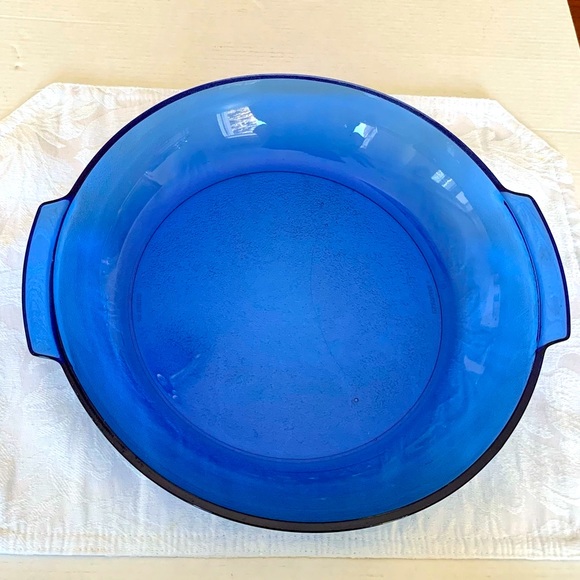 Cobalt blue glass deep round shaped serving plate with two handles serving dish - Picture 13 of 15
